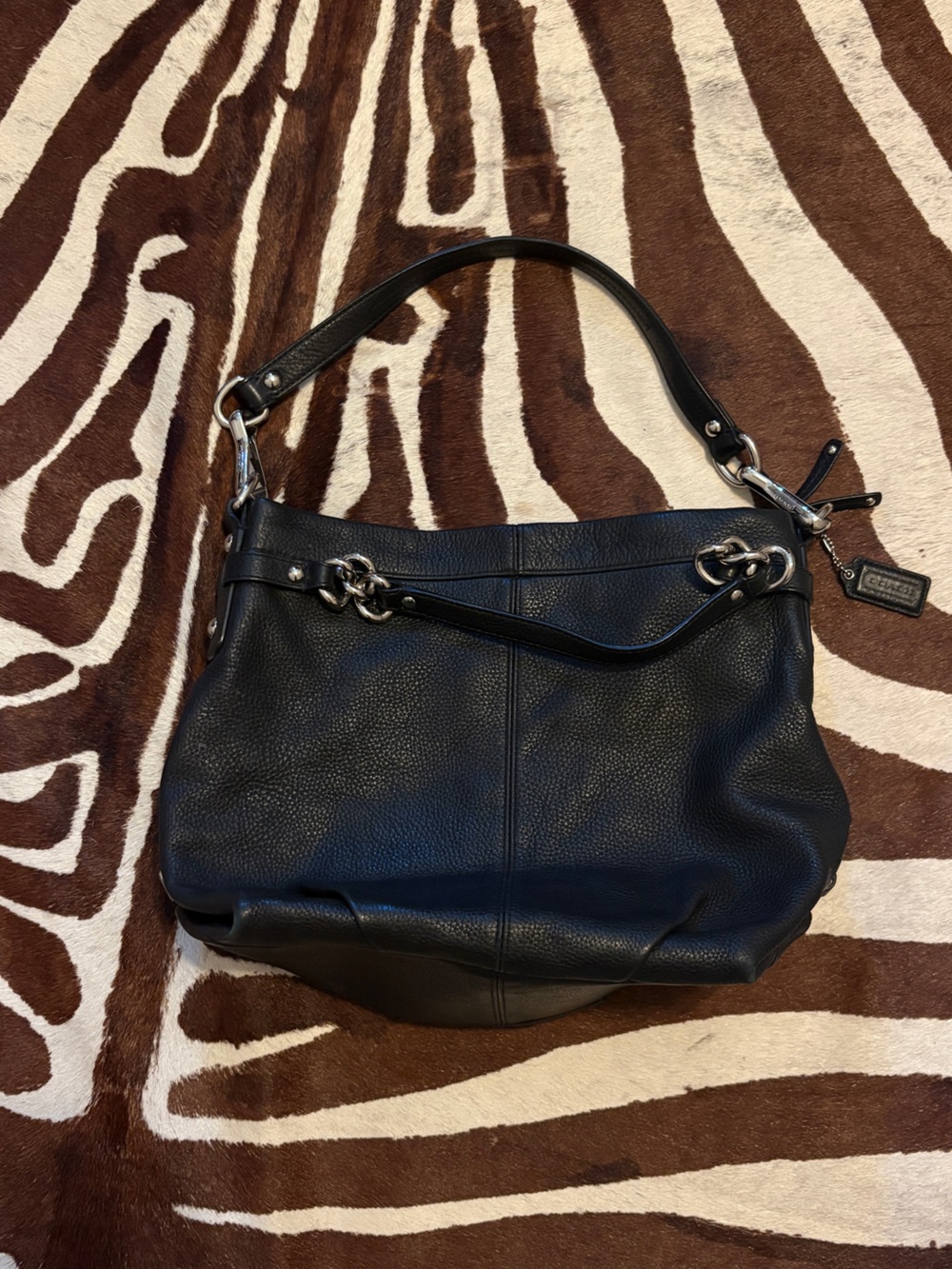 Coach Brooke Black Pebbled Leather Shoulder Hobo with Silver Hardware